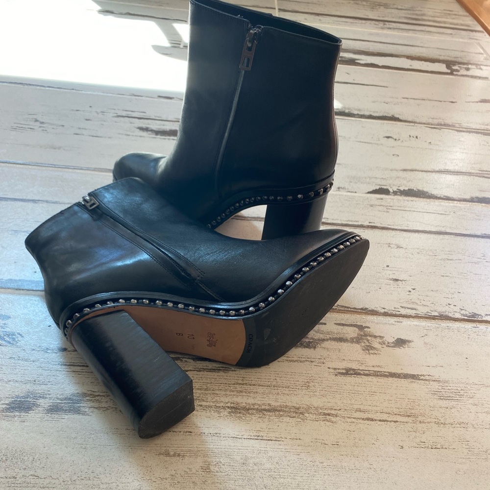 Coach Black Leather Ankle Boots